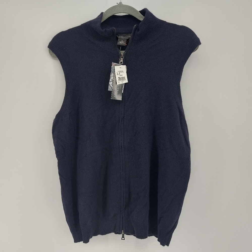 Bloomingdales Cashmere Navy Dual Zip Sweater Vest size Medium
